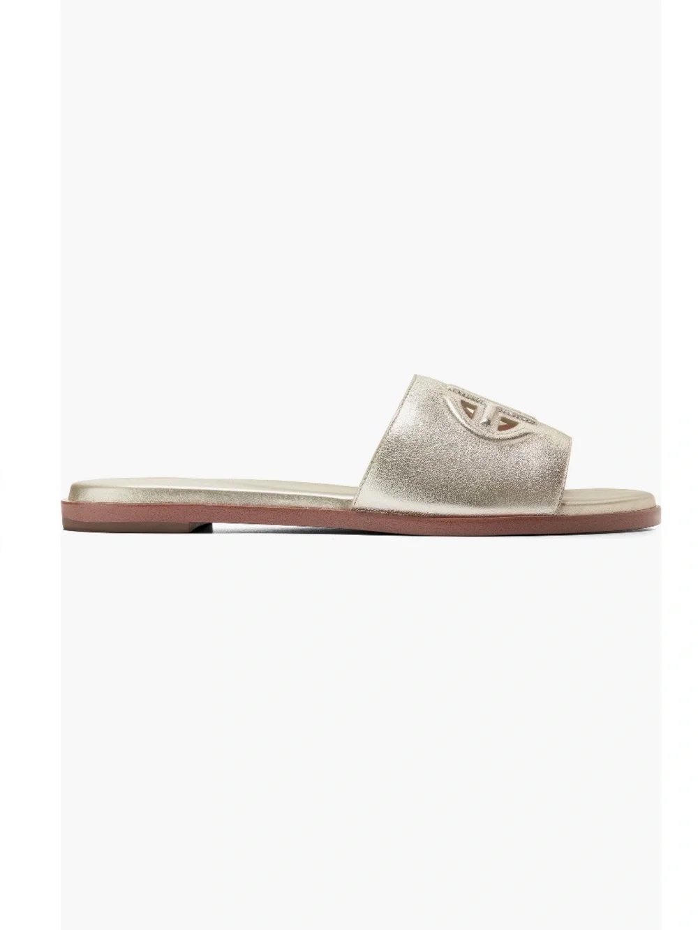NEW IN BOX COLE HAAN FLYNN LEATHER GOLD LOGO SLIDE SANDAL SIZE 9B